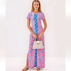 Lilly Pulitzer Kaden Maxi  in Rousseau Pink Beachcombers ChillyLilly Dress Large